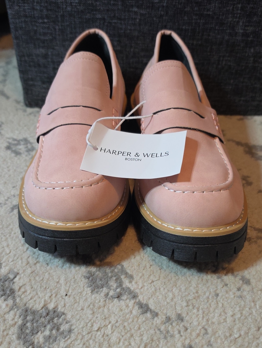 Pink Suede Lug Sole Loafers for Women